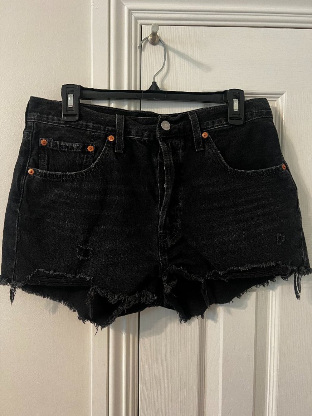 LEVIS 501 ORIGINAL FIT HIGH RISE BLACK DENIM CUTOFF SHORTS SIZE 31